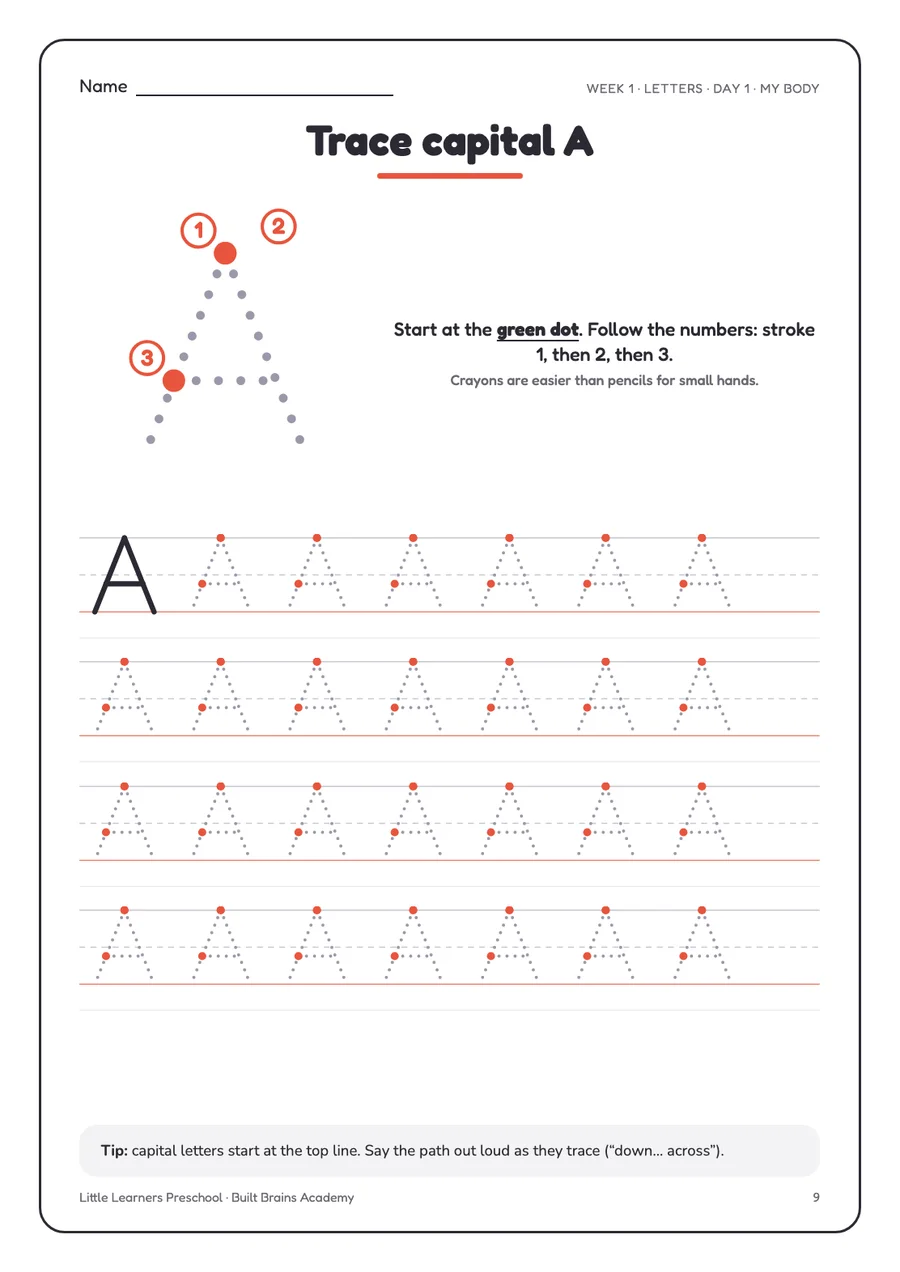 Step-by-step letter tracing