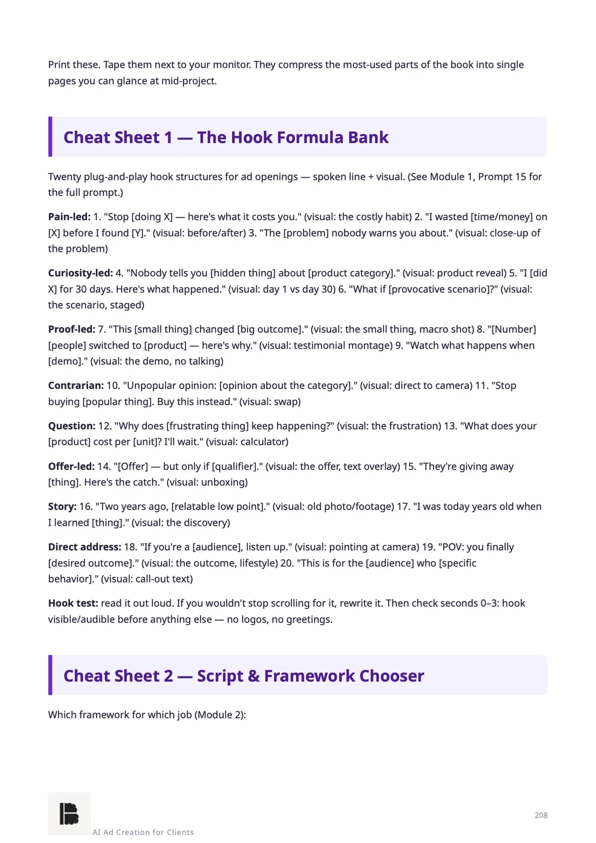 Cheat Sheet 1 — the Hook Formula Bank