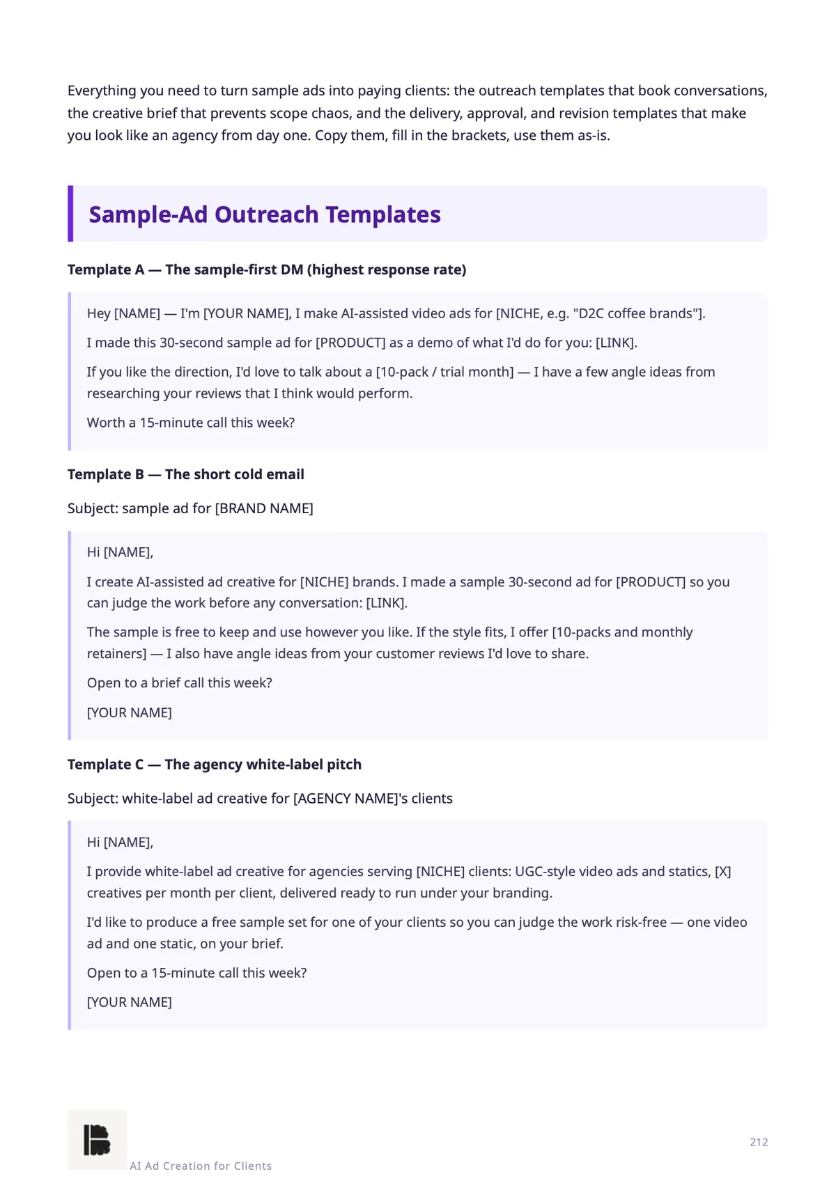 Sample-ad outreach templates
