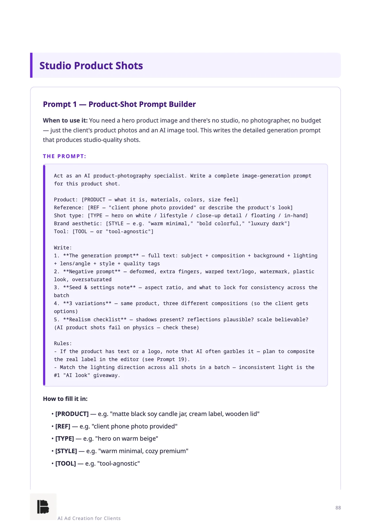 An AI product-shot prompt — Module 3