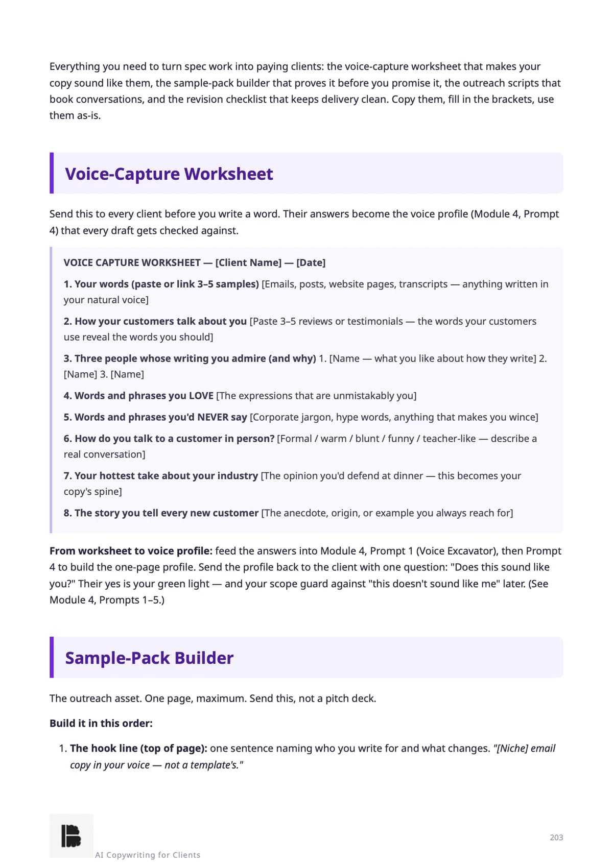 The voice-capture worksheet & sample-pack builder