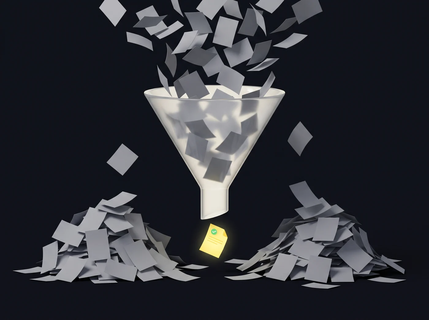 Illustration: a funnel filtering out a pile of generic resumes while one tailored resume passes through