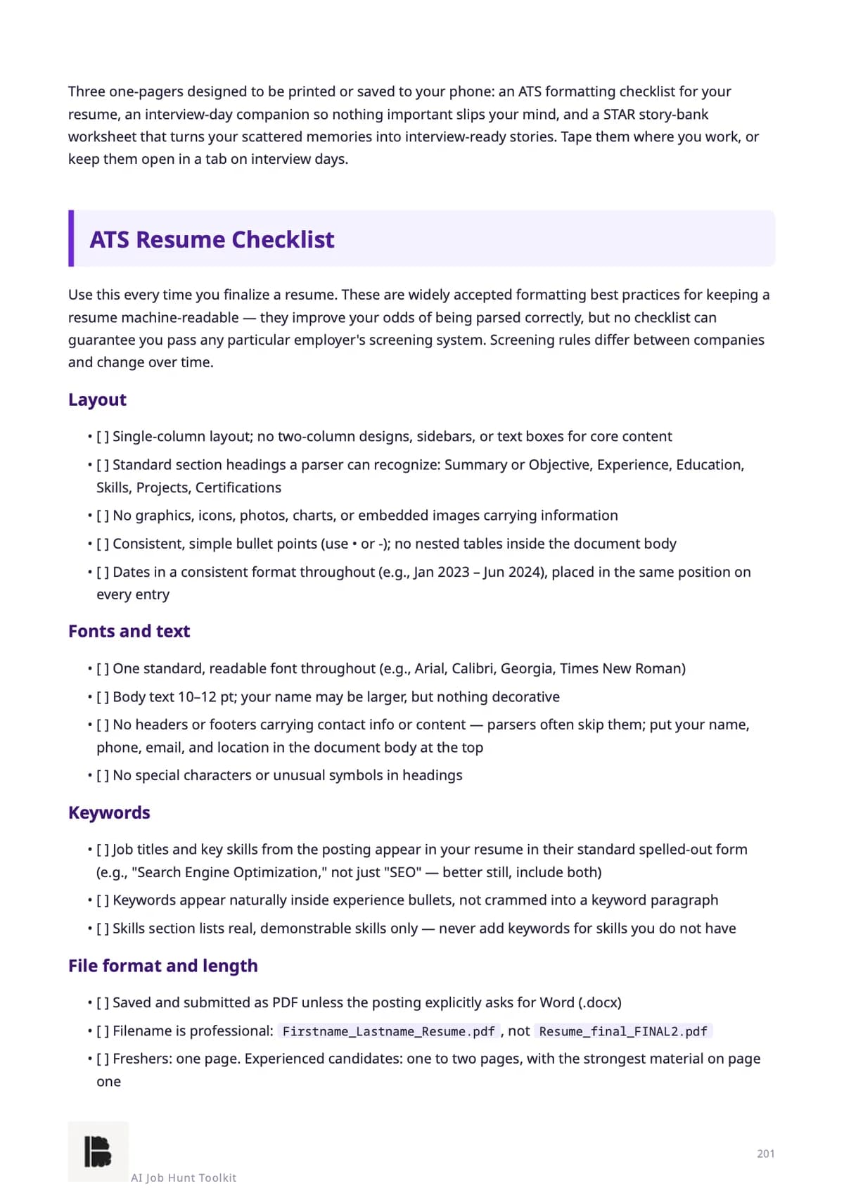 Cheat Sheet — the ATS resume checklist