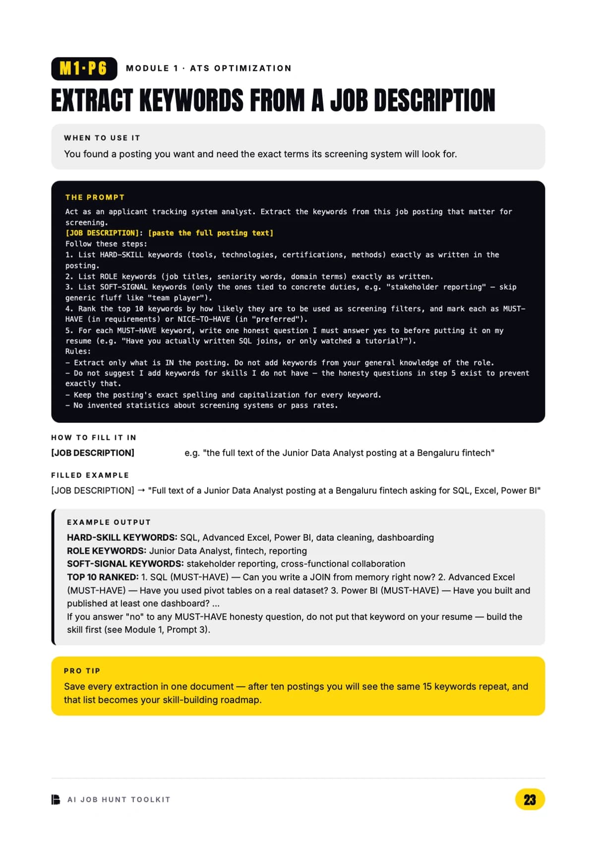 Extracting keywords from a job description — Module 1