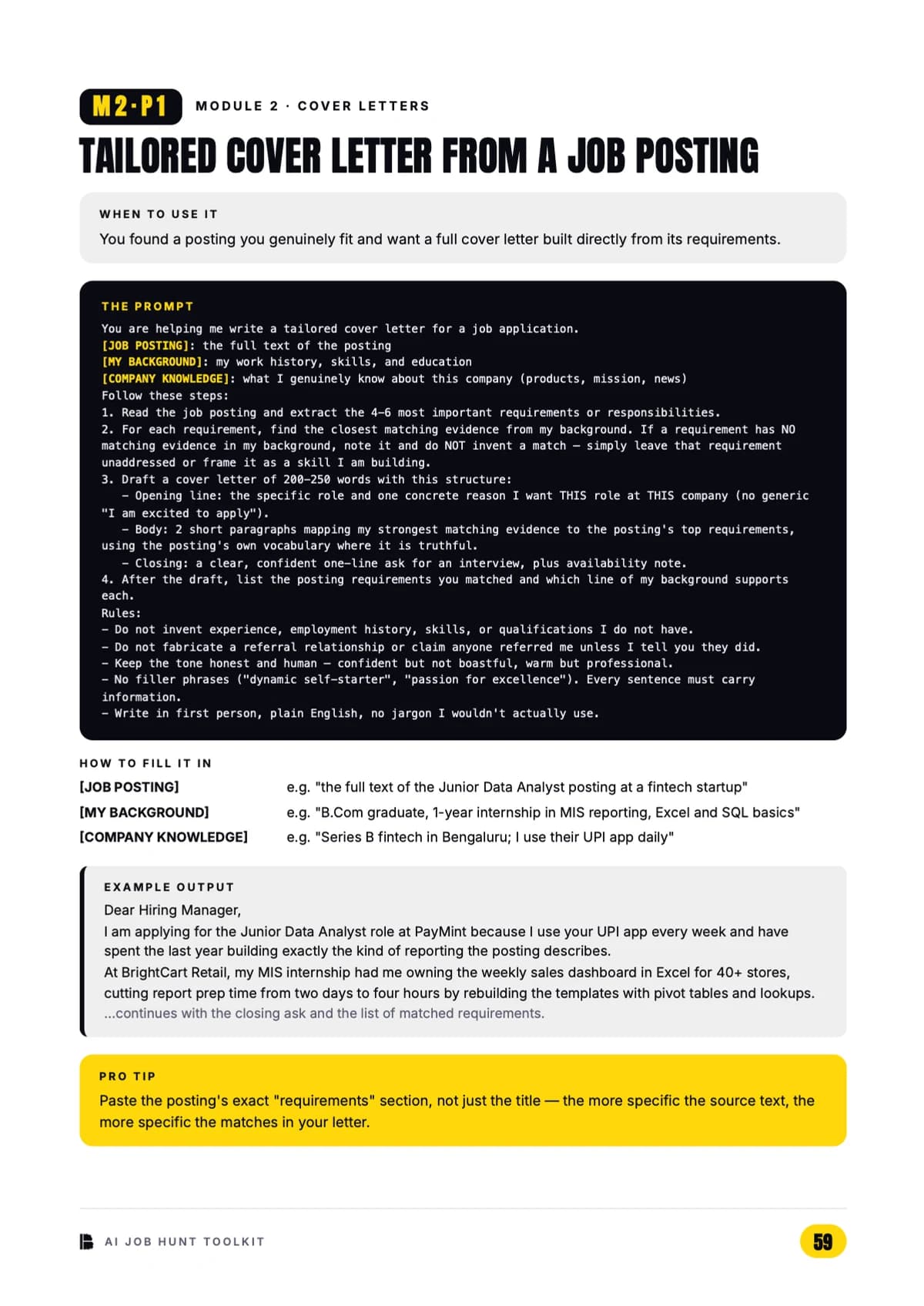 A tailored cover letter prompt — Module 2