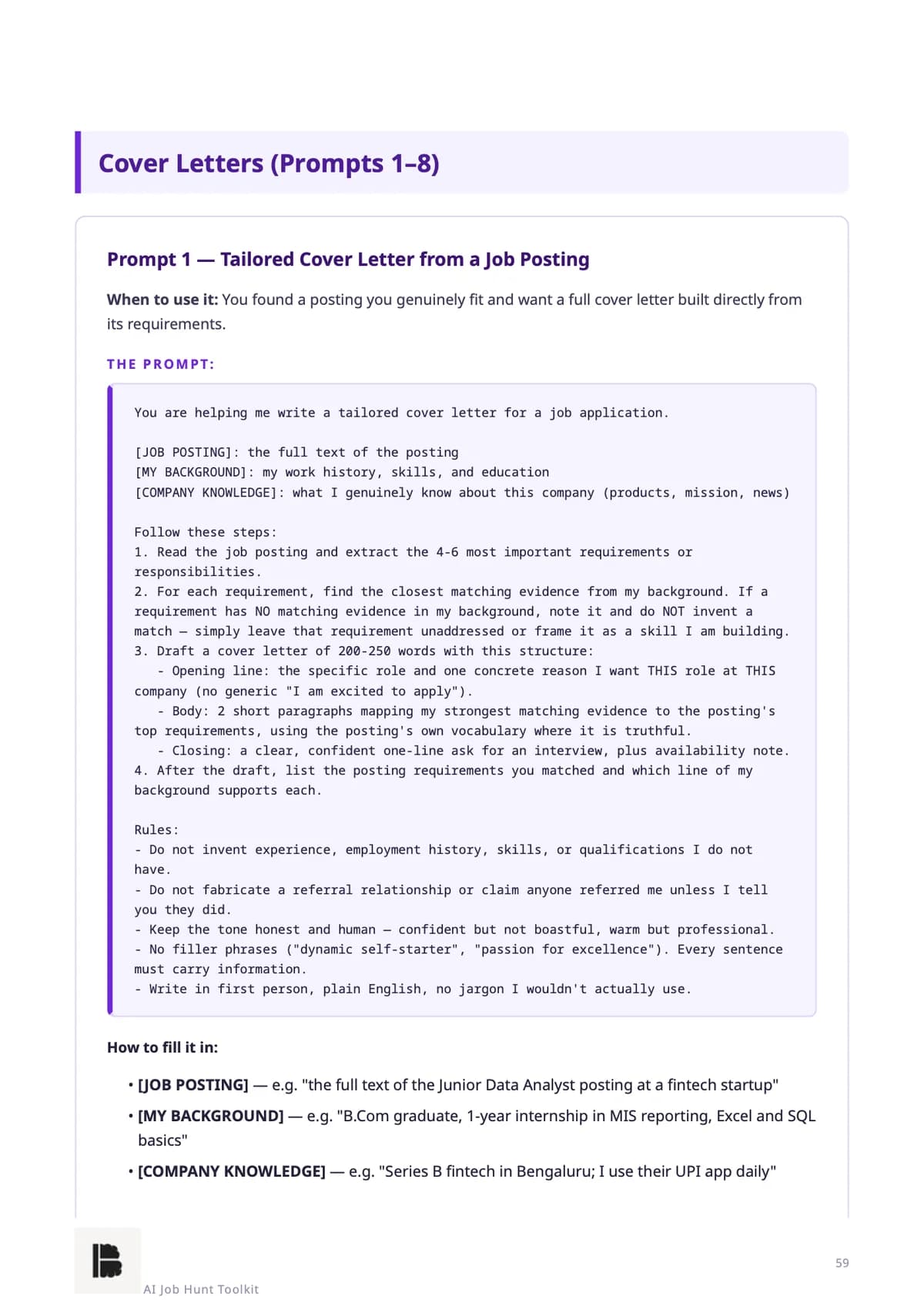 A tailored cover letter prompt — Module 2