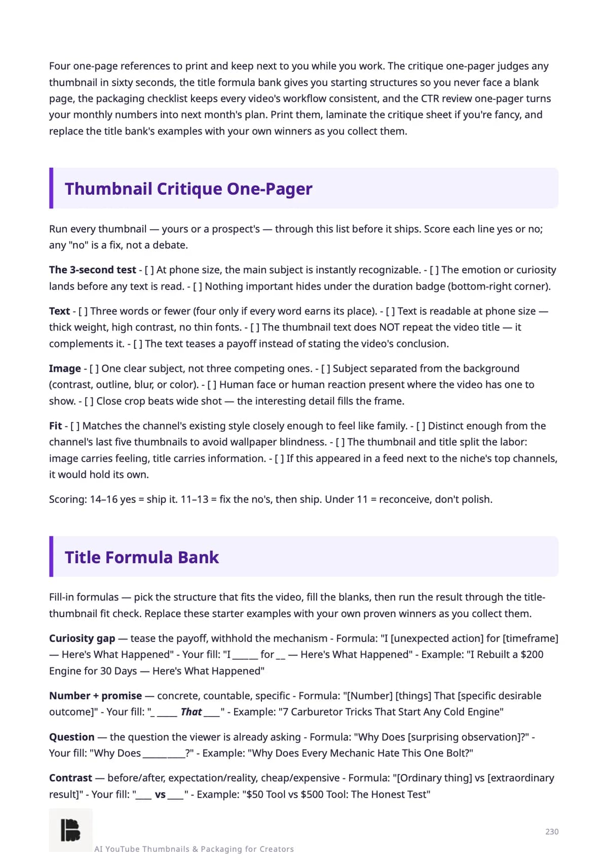 Cheat Sheets — critique, packaging & title formulas