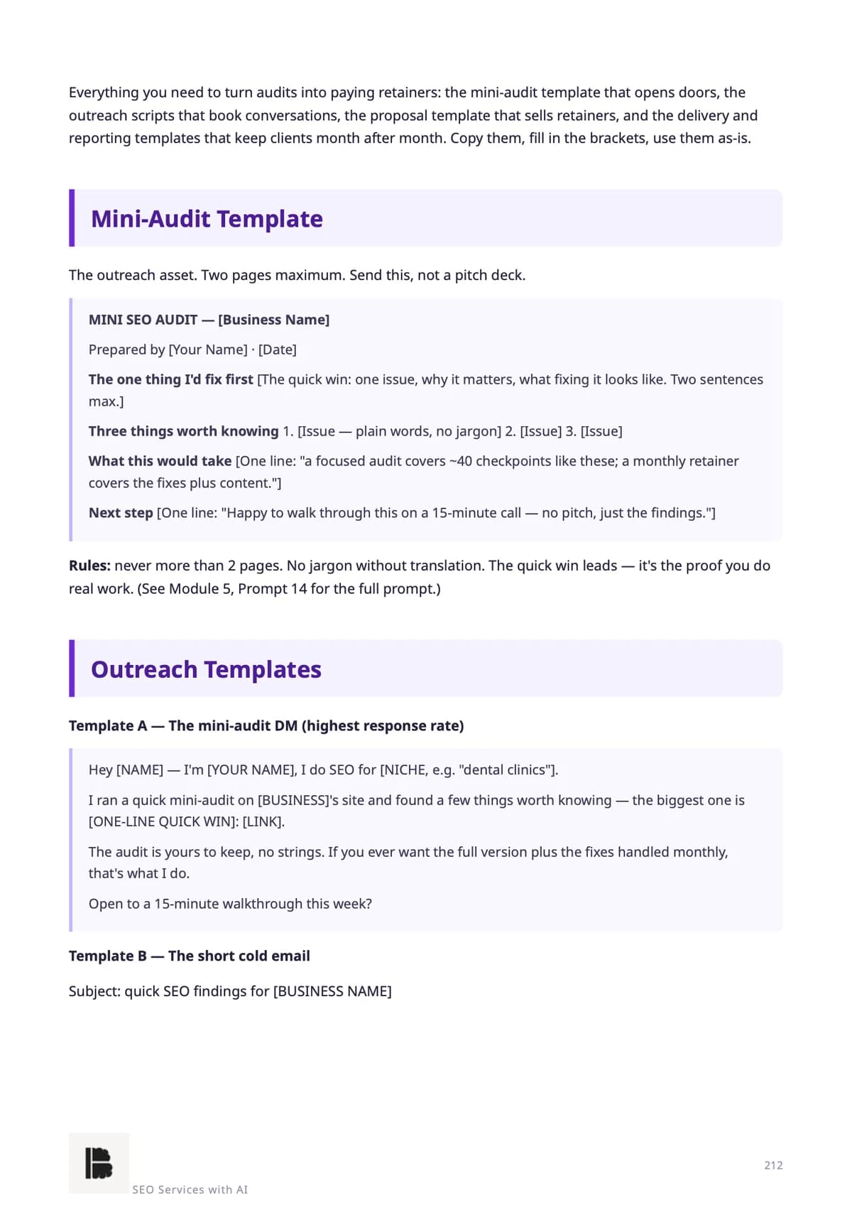 SEO Services with AI — The mini-audit & outreach templates