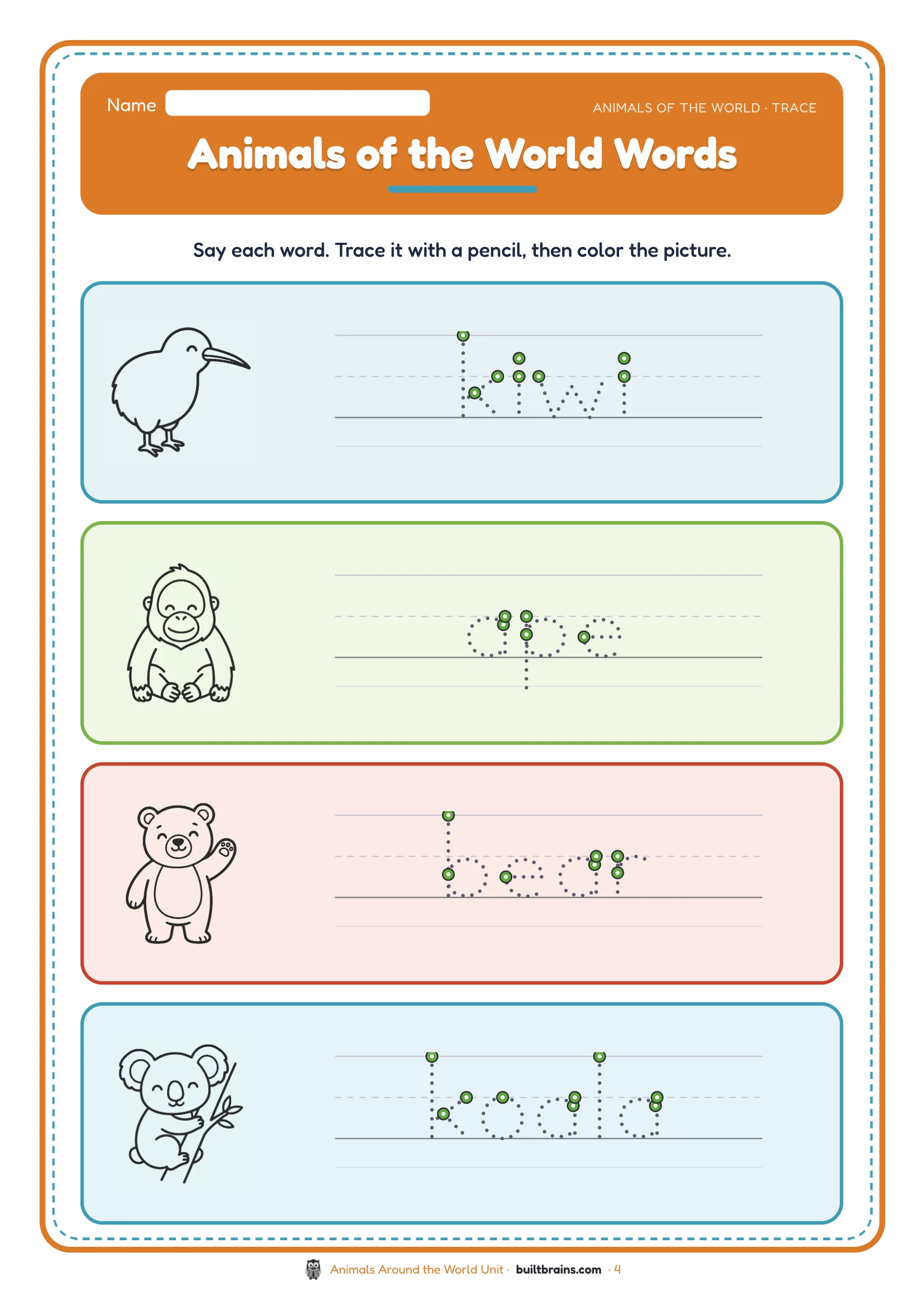 Animals Around the World Unit — page preview 1