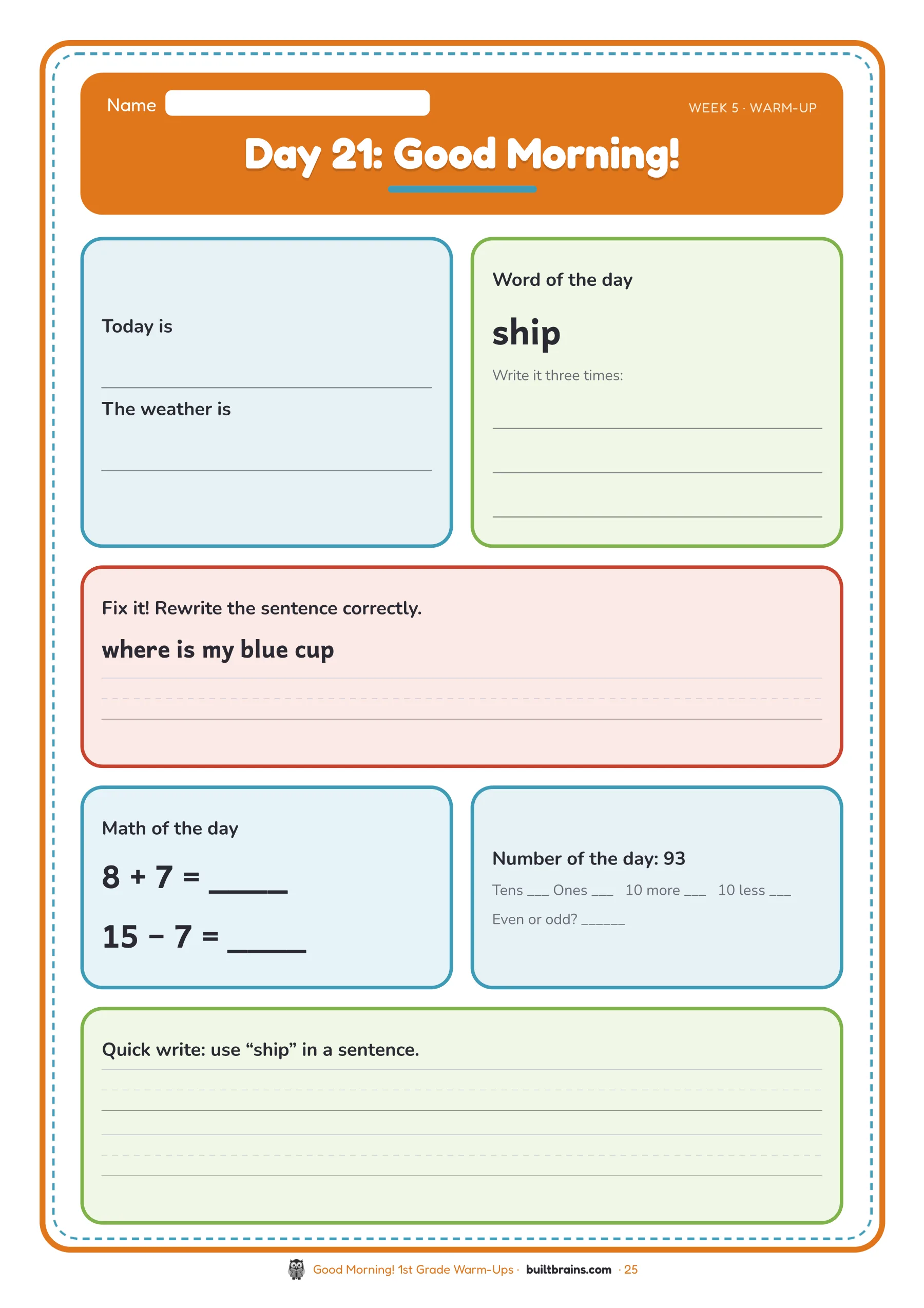 Good Morning! 1st Grade Warm-Ups — page preview 2
