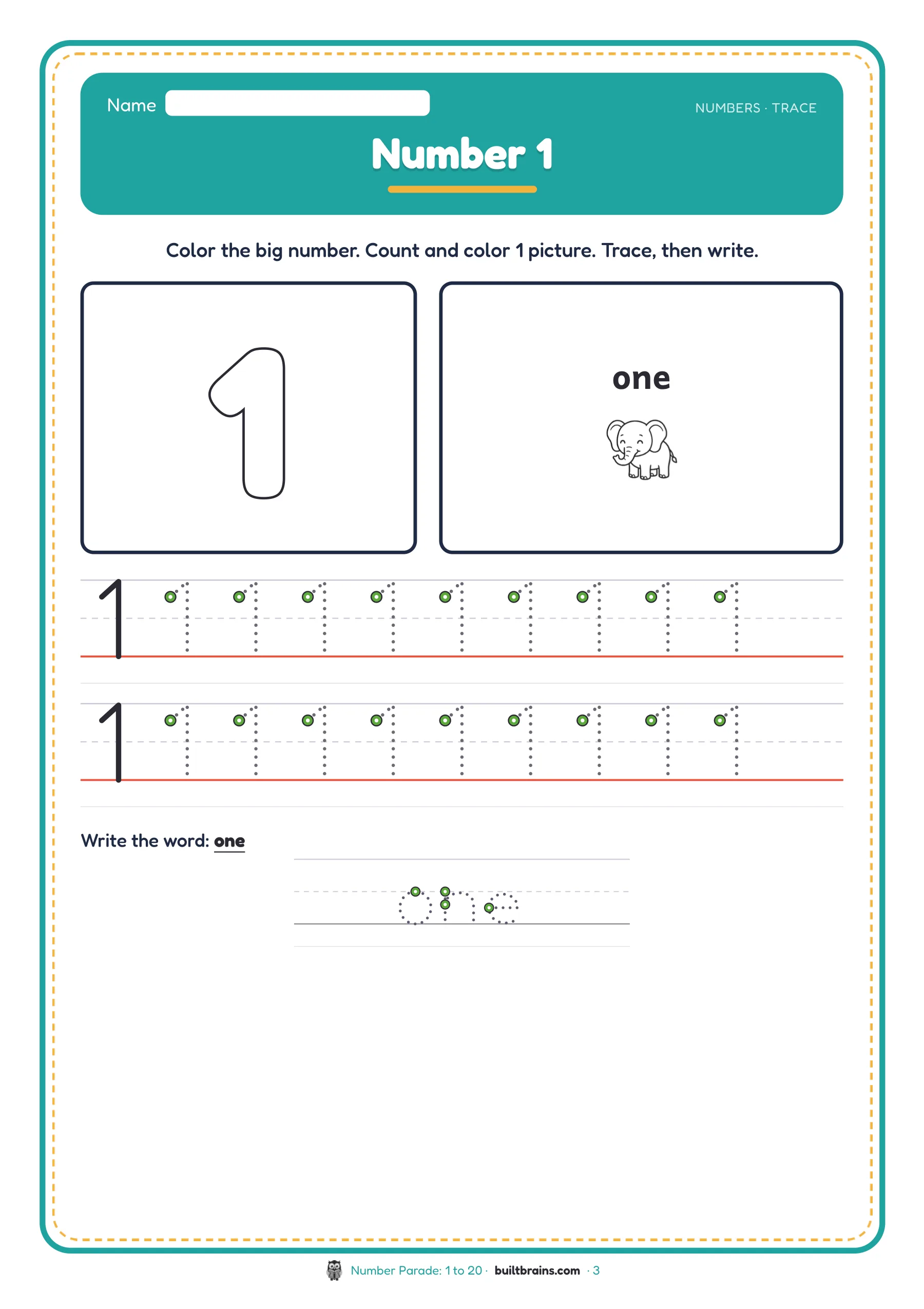 Number Parade: 1 to 20 — page preview 1