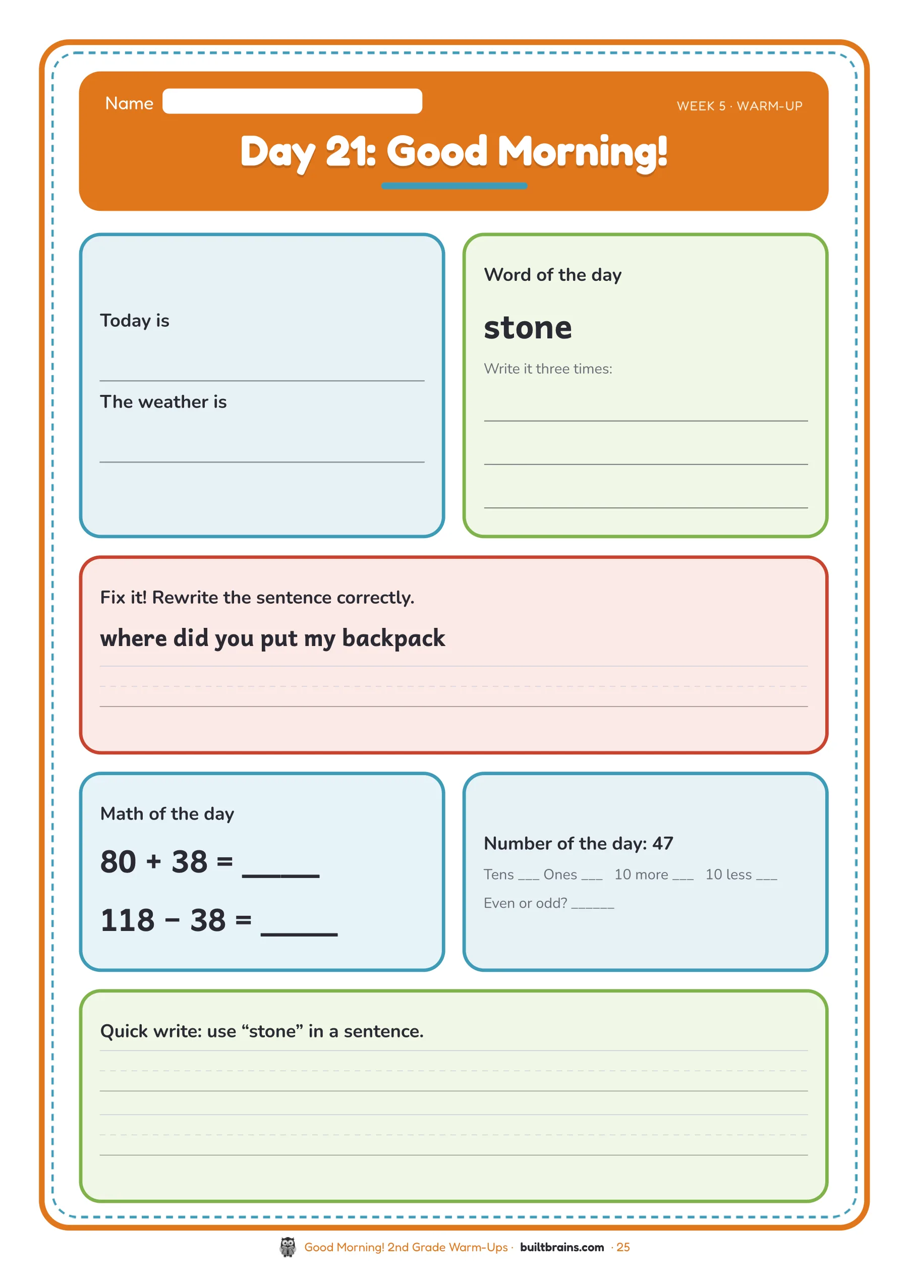 Good Morning! 2nd Grade Warm-Ups — page preview 2