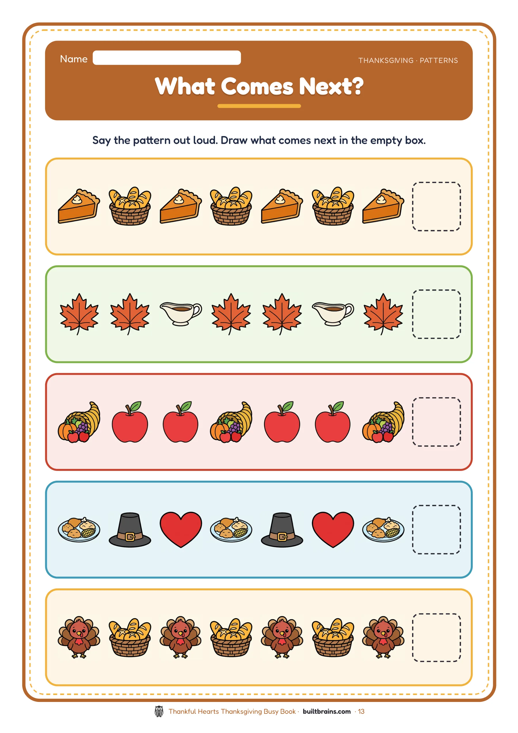 Thankful Hearts Thanksgiving Busy Book — page preview 6