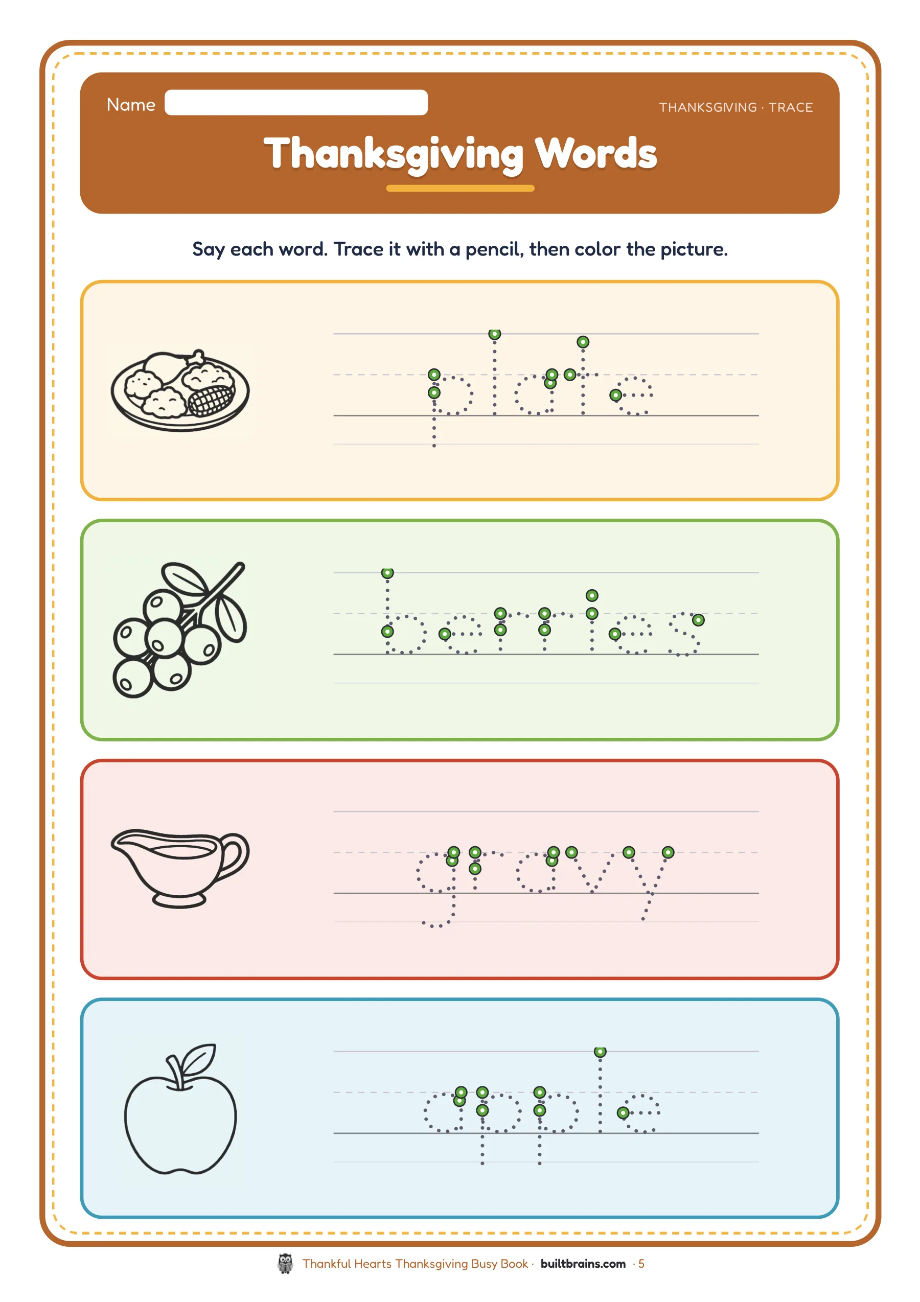 Thankful Hearts Thanksgiving Busy Book — page preview 2