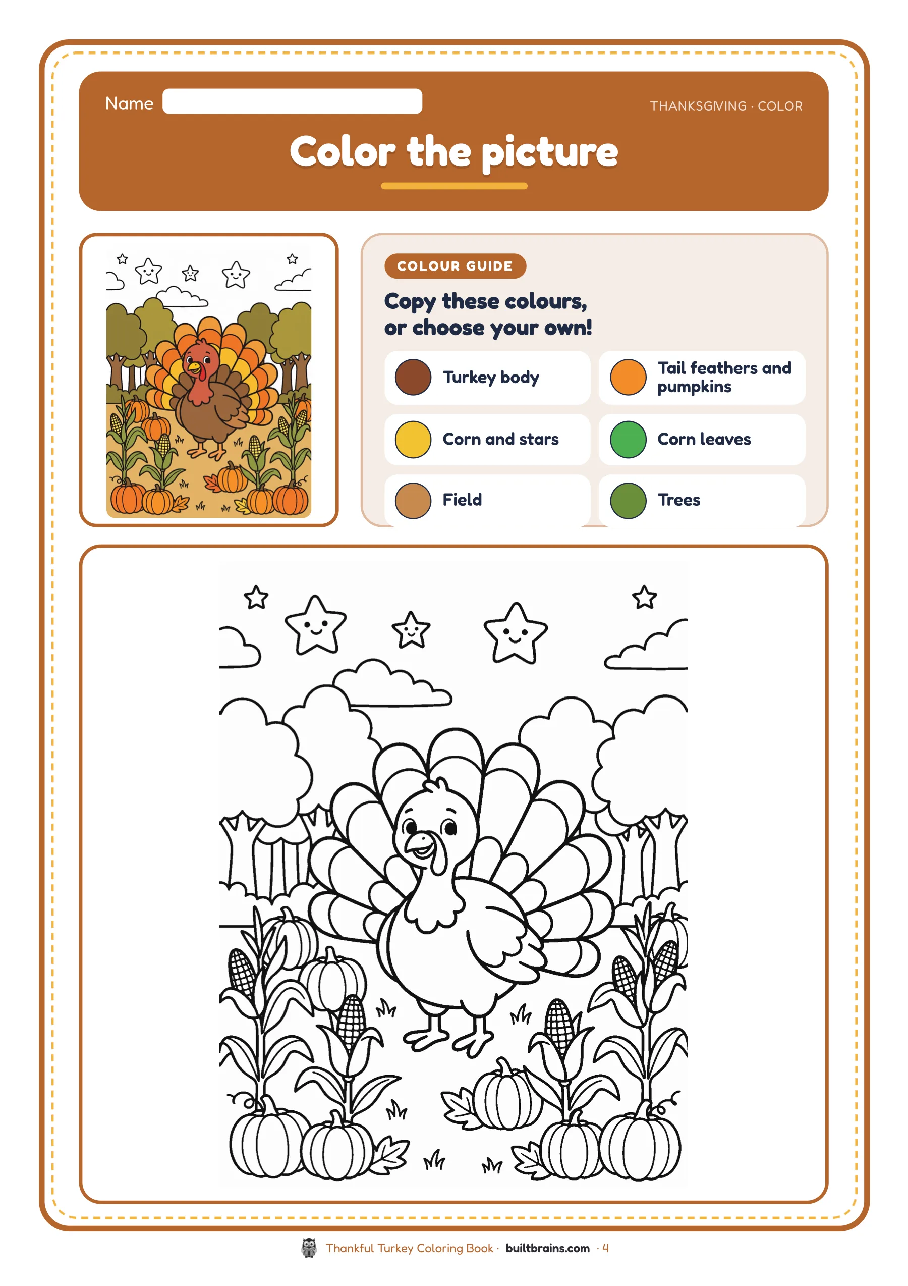 Thankful Turkey Coloring Book — page preview 2
