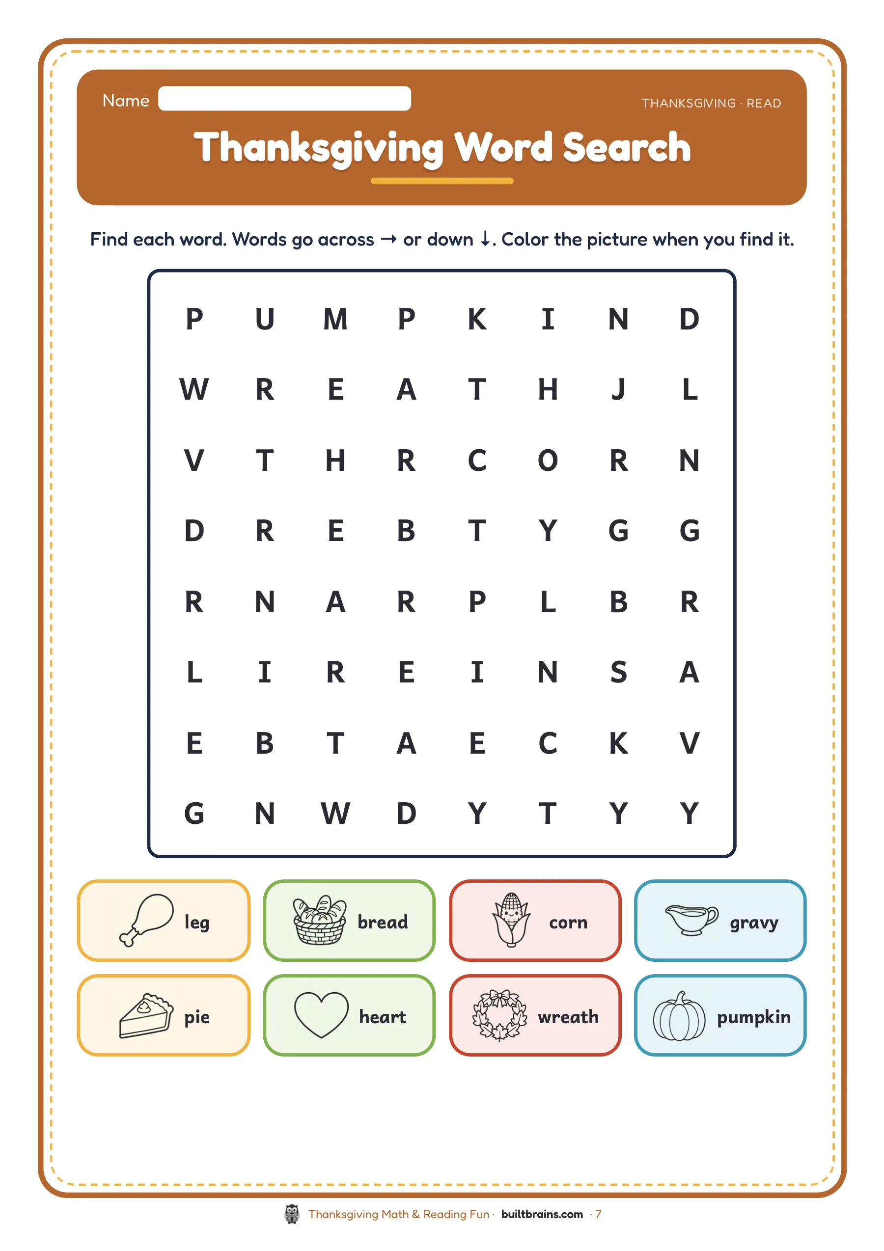 Thanksgiving Math & Reading Fun — page preview 2