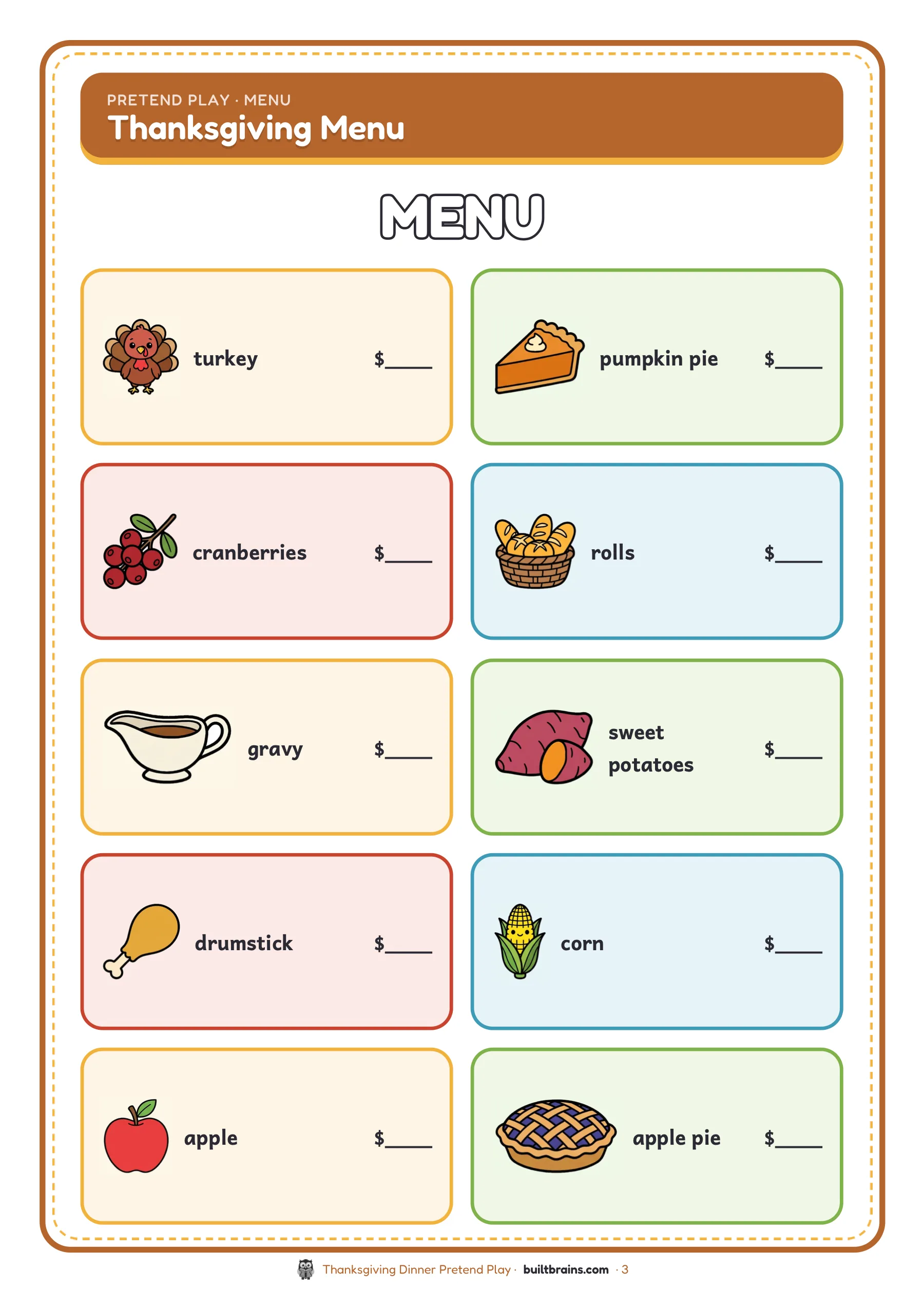 Thanksgiving Dinner Pretend Play — page preview 1