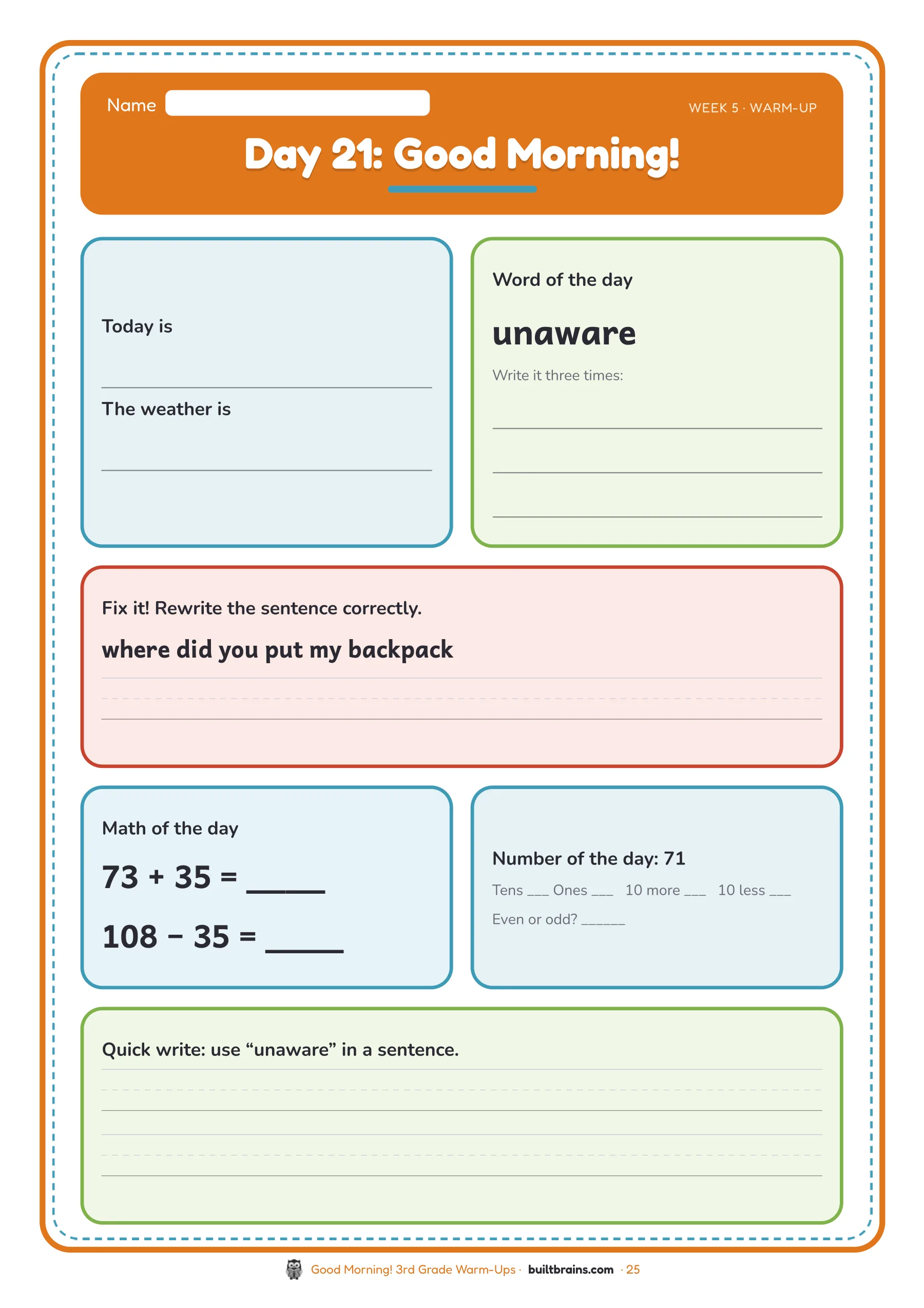 Good Morning! 3rd Grade Warm-Ups — page preview 2